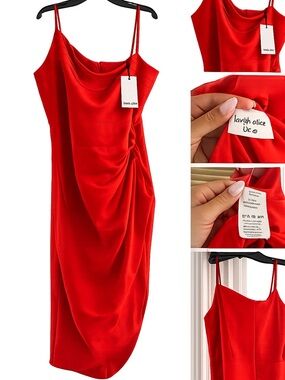 Lavish Alice Red Draped Cocktail Dress NWT Size UK 20 / US 16